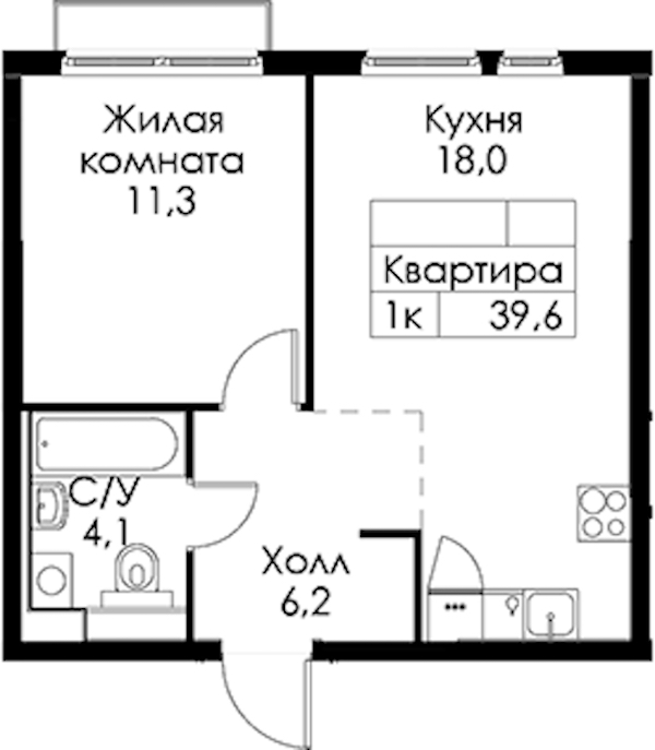 1-комнатная квартира 39.6 м², 13/13 эт., ЖК «Кантемировская 11»